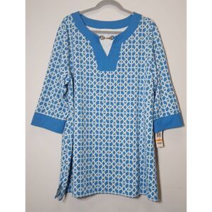Charter club 3xl tunic to blue chain link scarf print blouse stretch blue